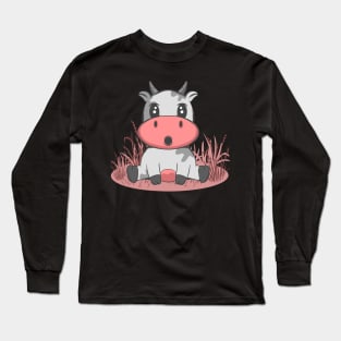 Cute Cartoon Chibi Cow Art | Cow Lover Gift Long Sleeve T-Shirt